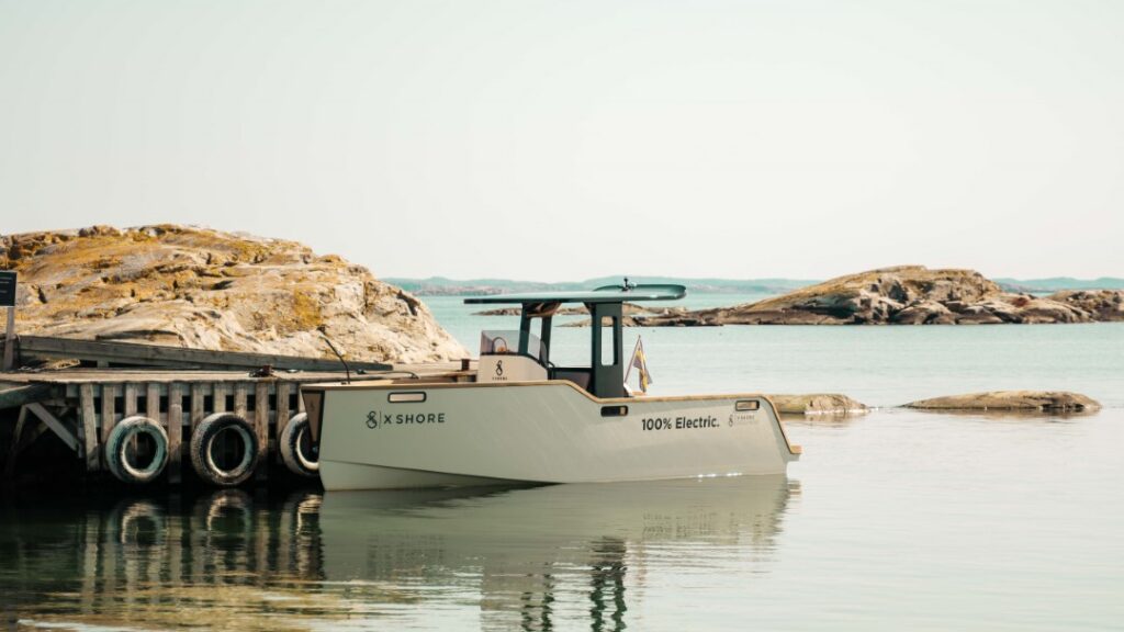 X Shore boat at dock