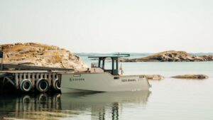 X Shore boat at dock