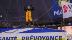 Charlie Dalin, skipper of MACIF Santé Prévoyance, is pictured after winning the 2024 Vendée Globe, on January 14, 2025 in Les Sables d'Olonne, France. Image courtesy of Jean-Marie Liot and Alea.