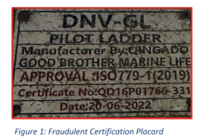 Counterfeit certifcate of pilot ladder