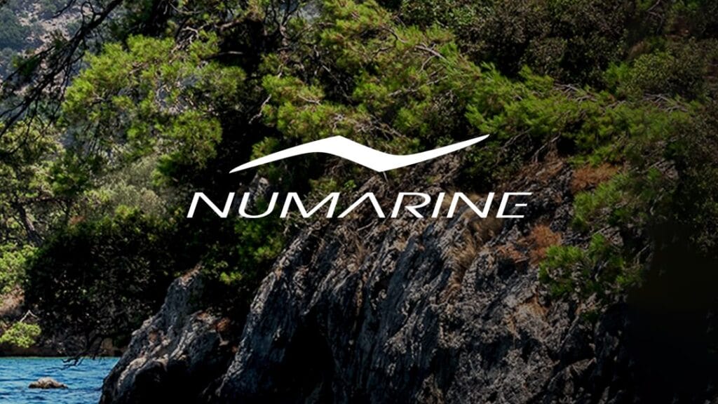 Numarine logo with backdrop image of sunny cove