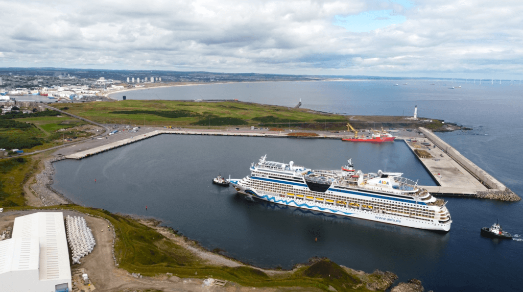 Small cruise ship entering the port of Aberdeen