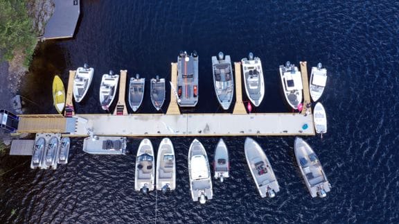 birdseye view of boats on a pontoon in Finland