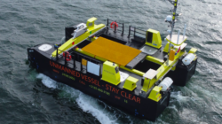 Uncrewed surface vessel - yellow - on water