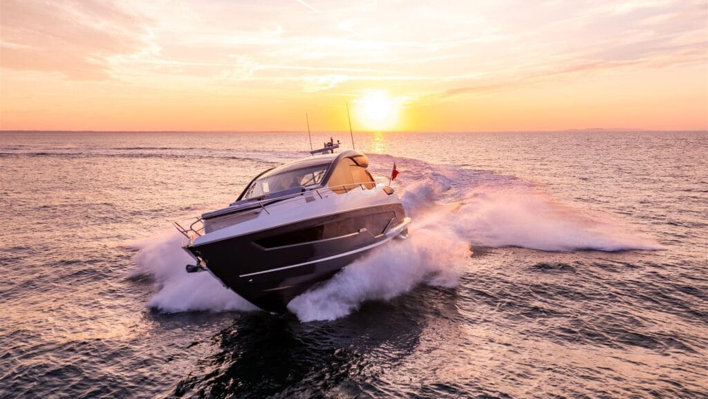 sunseeker in the sea at sun set