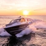 sunseeker in the sea at sun set