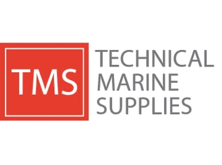 Logo for Technical Marine Supplies (TMS) featuring a red box with "TMS" in white and the full name in grey beside it.