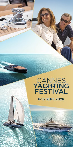 Promotional image for the Cannes Yachting Festival, scheduled for 8-13 September 2026, featuring luxury yachts and ocean views.