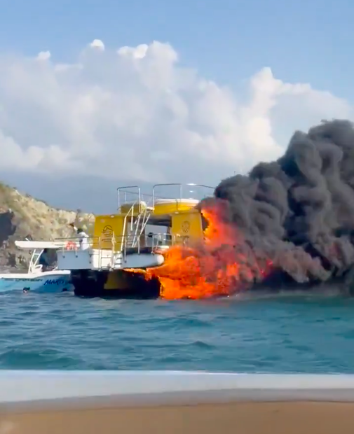 Boat on fire in Colombia.