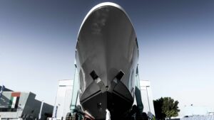 View up of underside of superyacht from Gulf Craft Group