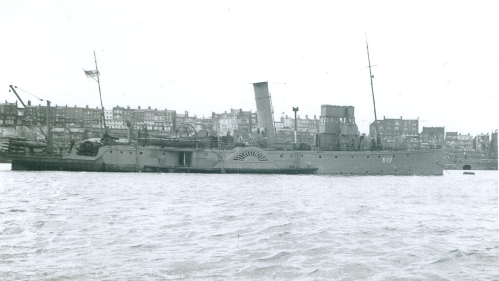 black and white image of Medway Queen, on of the Dunkirk 'little boats' - viewed from side