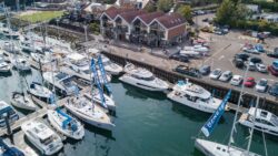 Aerial view of boats in Port Hamble Marina where Ancasta is based