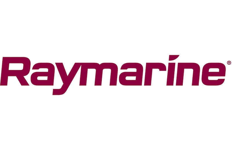 Raymarine logo in bold burgundy text on a white background, prominently showcasing the brand's name.