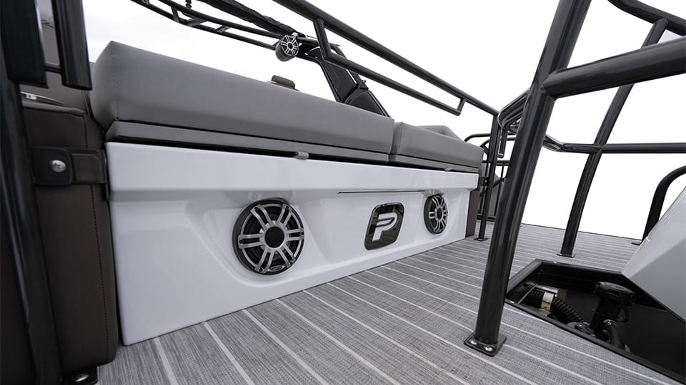 Close up of grey deck of Princecraft boat