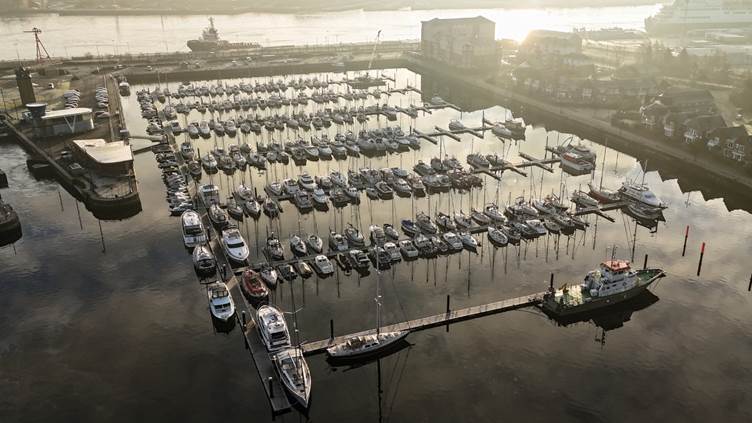 aerial view of boatfolk 's Royal Quays Marina in South Shields