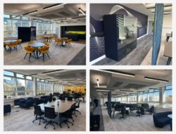 four pictures of office meeting space