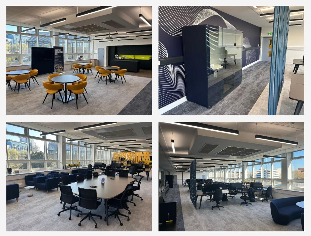 four pictures of office meeting space