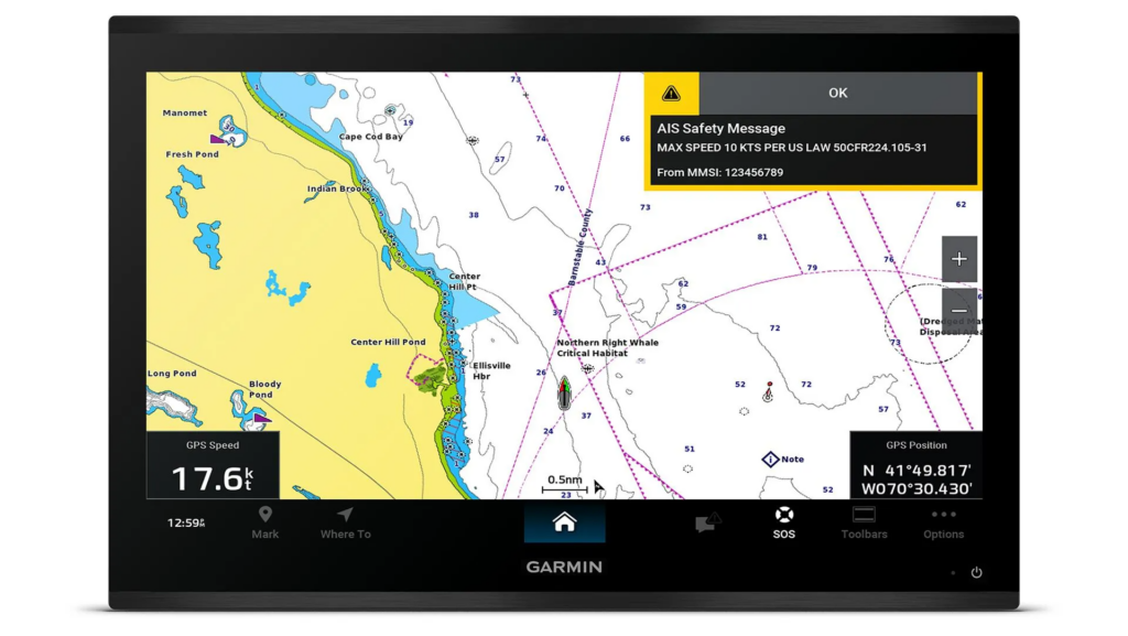 Garmin AIS warning message.