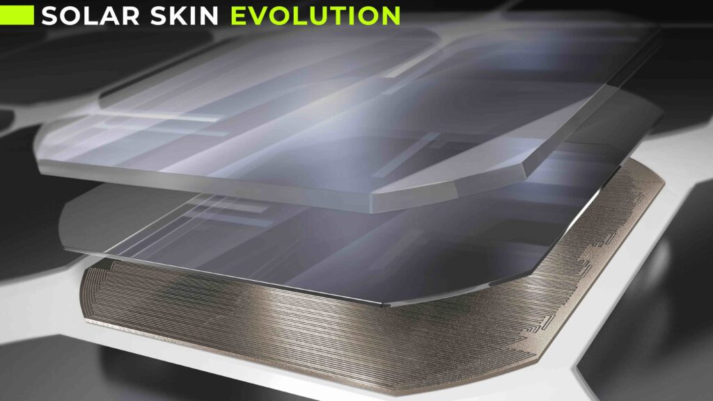 solar panel crossection of Solar Skin for solar power boats