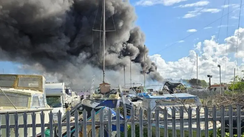 Tipner boatyard fire.