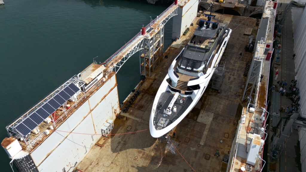 Aerial view T55 Sportiva in dry dock as Tankoa launch second in series