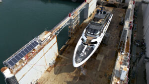 Aerial view T55 Sportiva in dry dock as Tankoa launch second in series