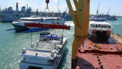 Wightlink cat being transported by PSP Logistics - the company which has won a King's Award