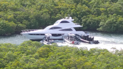 Yacht rammed on shore surrounded by police chasing Russian yacht thief
