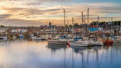 Anstruther Harbour and town, Fife, Scotland, late summer evening.