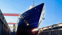 Orient Express Corinthian dry dock view from below bow