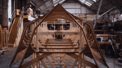 wooden structure of P50 being built at Spirit Yachts