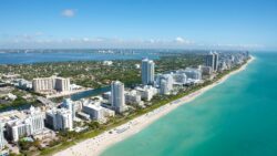 Miami beachfront aerial shot