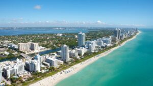 Miami beachfront aerial shot