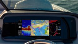 Garmin GPSMAP chartplotter at helm of motorboat