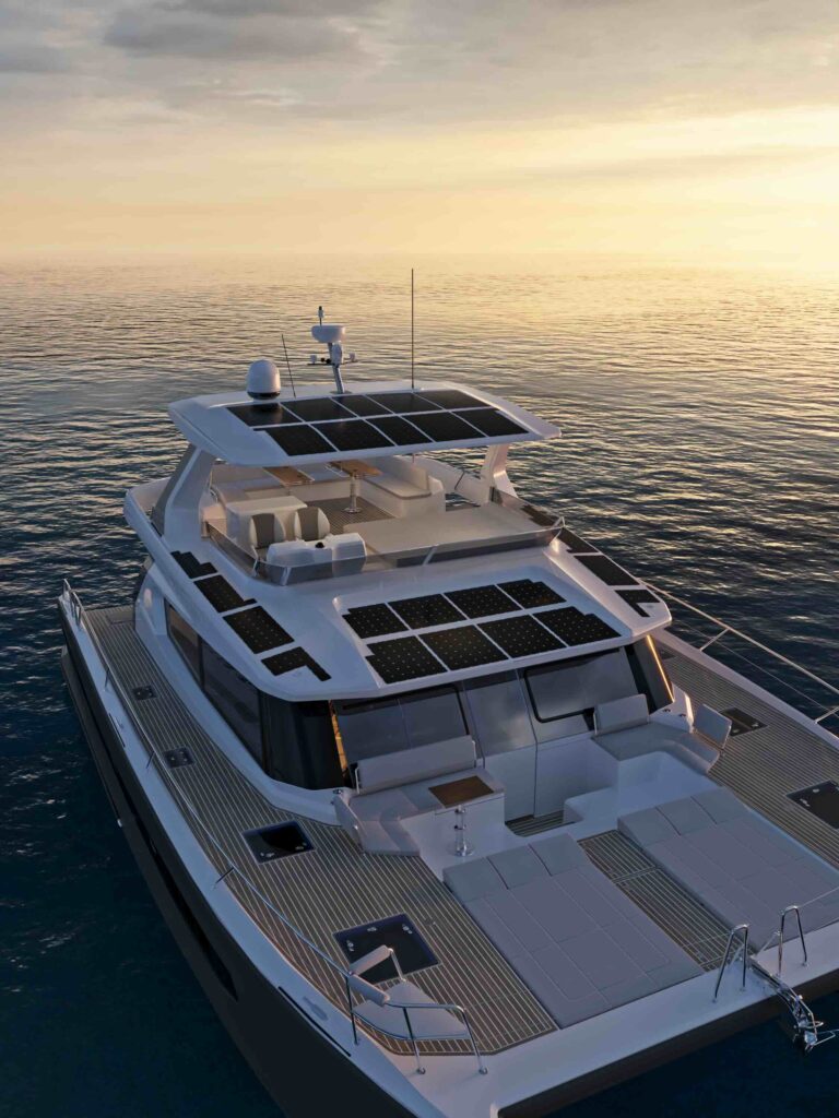Rendering of luxury 50ft catamaran at sunset