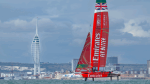 Emirates GBR in action during a training day on The Solent on Thursday