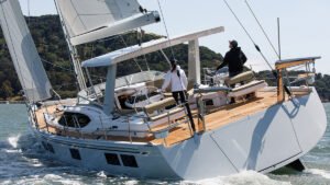 people sailing under on a hylas yachts H57 sailing boat