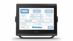 Garmin chartplotter screen showing watermaker info