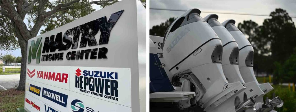 Suzuki outboards and sign for Mastry Suzuki engine center
