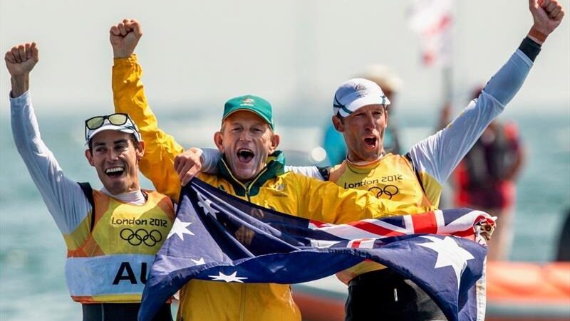 Mat Belcher OAM, Victor Kovalenko OAM et Malcolm Page OAM aux Jeux olympiques de Londres 2012 - photo cr Australian Sailing