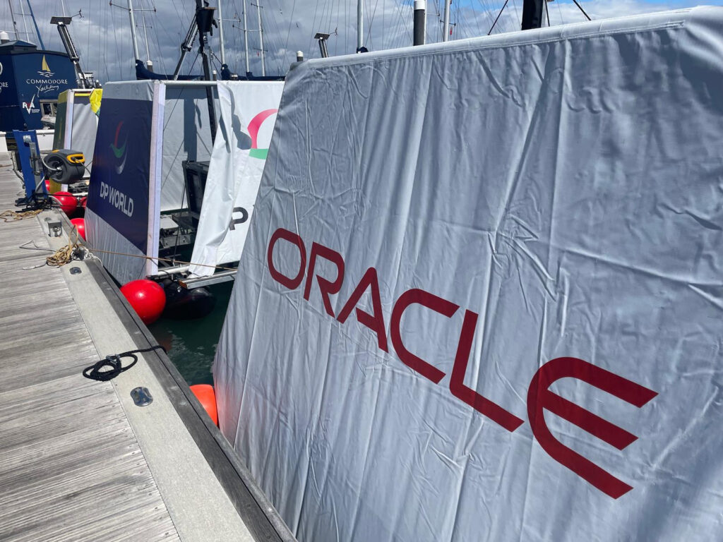 SailGP race marker at Endeavour Quay - Oracle up close