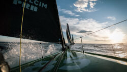 Fast sailing boat bow shot