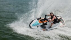Yamaha JetBlaster WaveRunner in white, mint and orange.