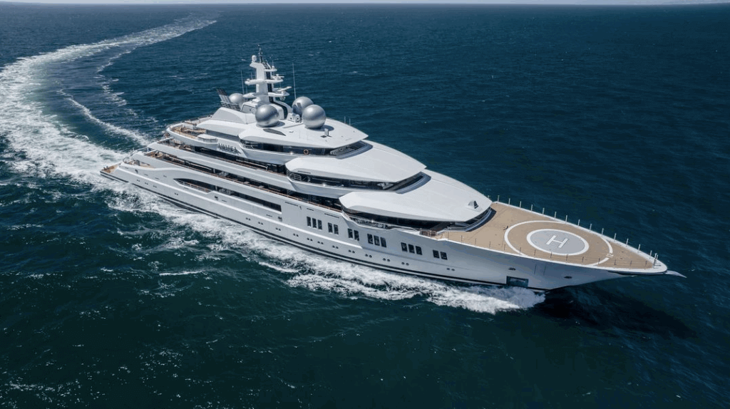 aerial view of superyacht Amadea
