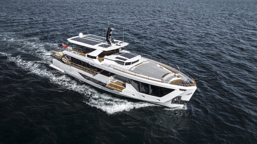 Drone shot of 30XP Numarine explorer yacht