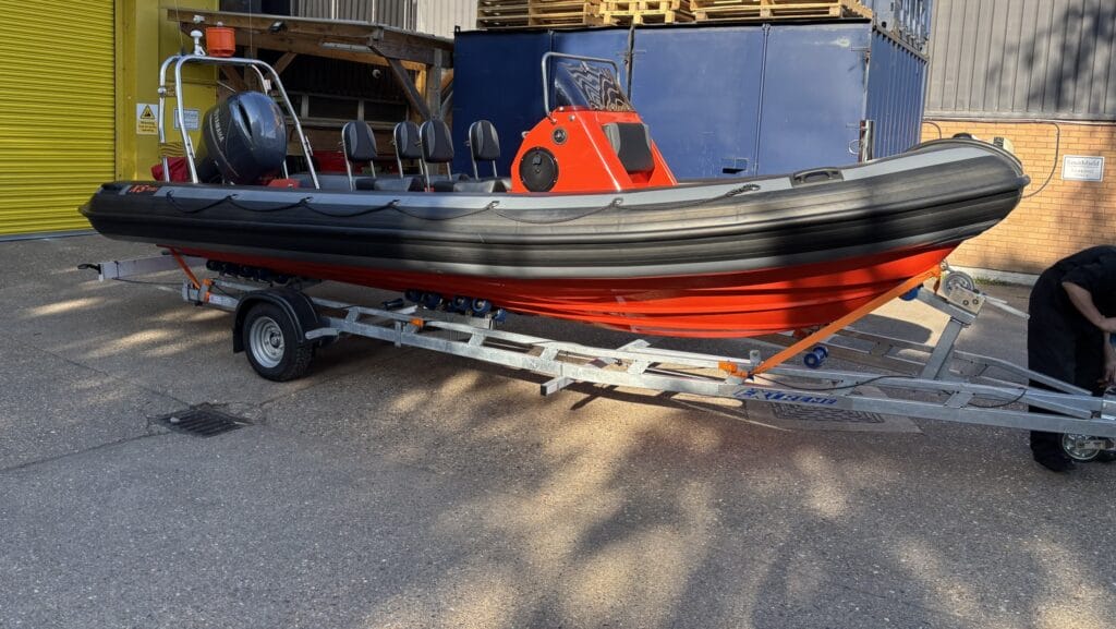 red RIB to be used by Greenpeace with Yamaha outboard