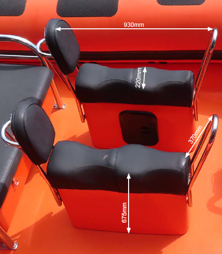 Lundy Explorer jockey seats - side view of two seats at front of RIB