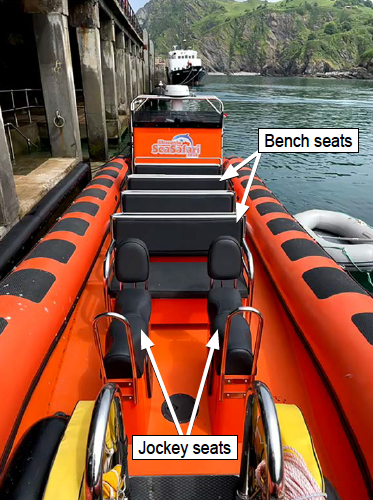 Aerial view of seating arrangements in Lundy Explorer - a RIB which left one woman paralysed