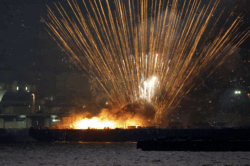 fireworks display from barge in Japan