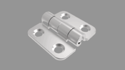 A silver hinge displayed on a grey backdrop. This is the T6 friction hinge from Southco